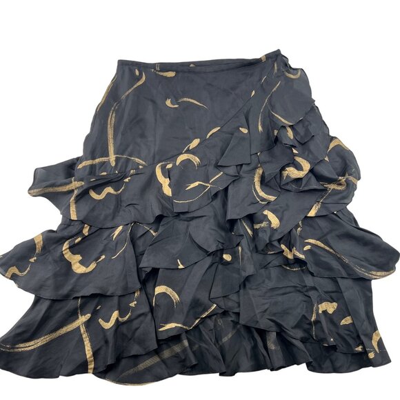 Lauren Ralph Lauren Womens Silk Ruffle Skirt Black/Gold Size 6 - Picture 3 of 6